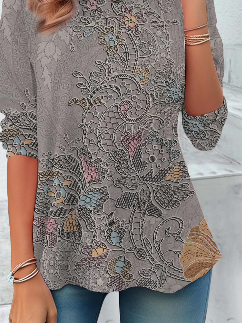 Casual Floral Crew Neck Long Sleeve T-shirt