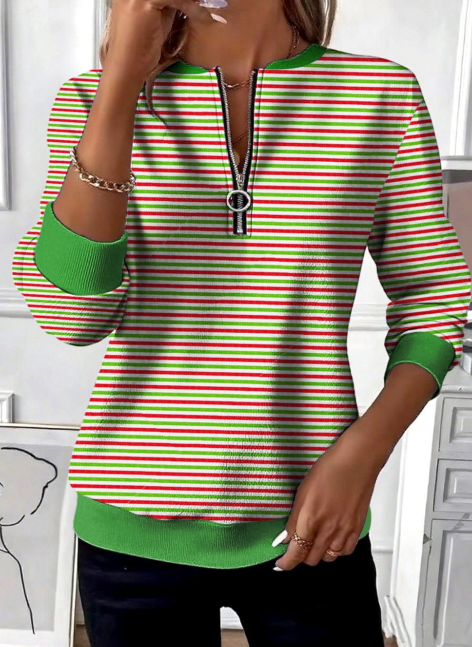 Casual Stand Collar Geometric Sweatshirt
