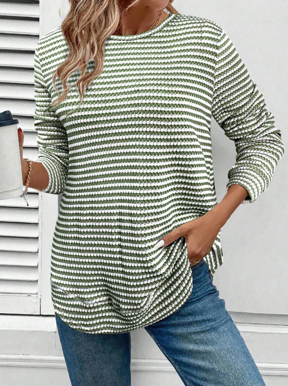 Casual Striped Crew Neck Long Sleeve T-shirt