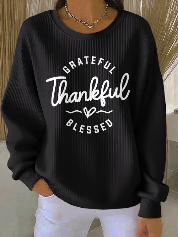 Casual Crew Neck Text Letters Sweatshirt