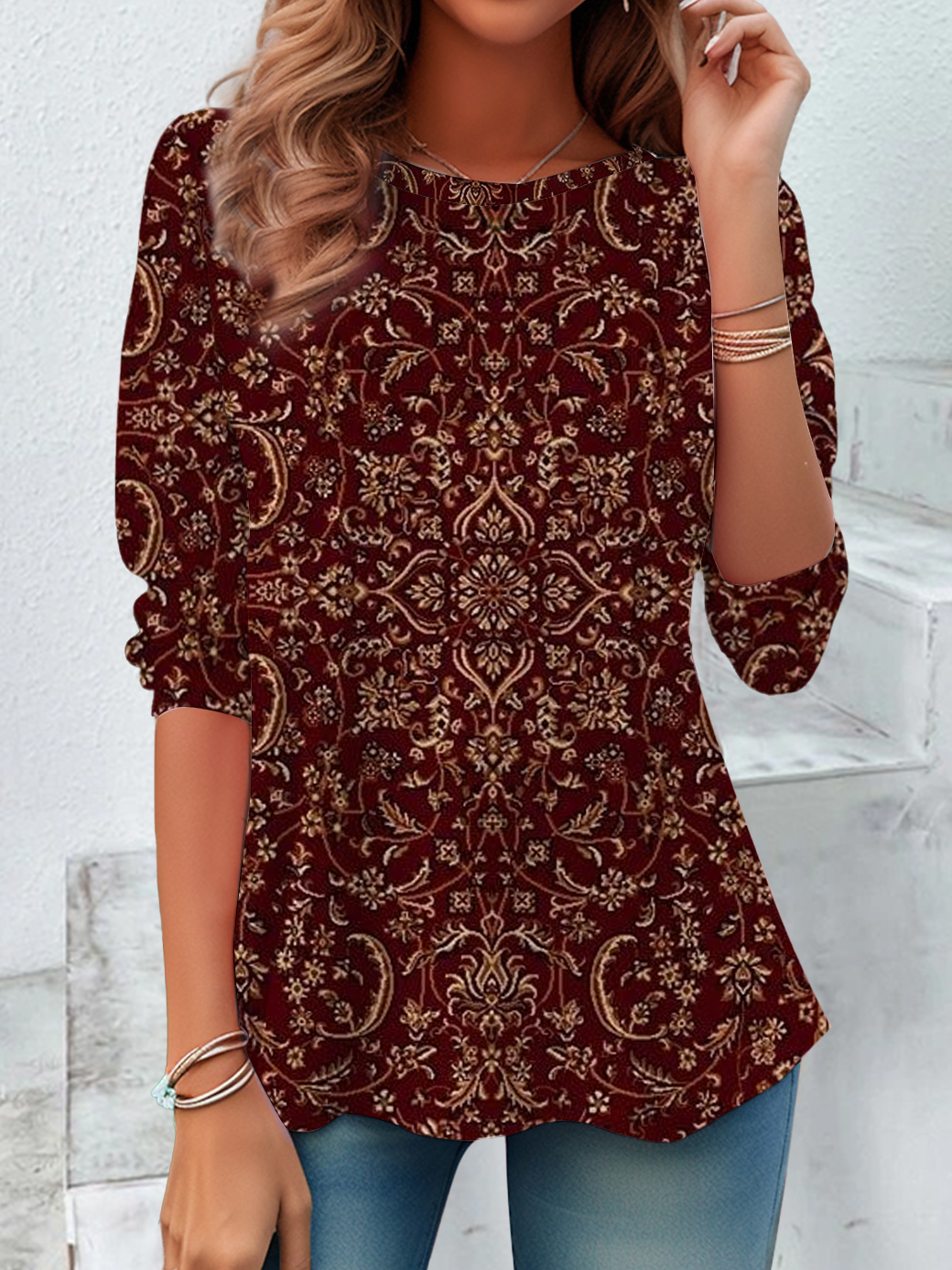 Casual Floral Crew Neck Long Sleeve T-shirt