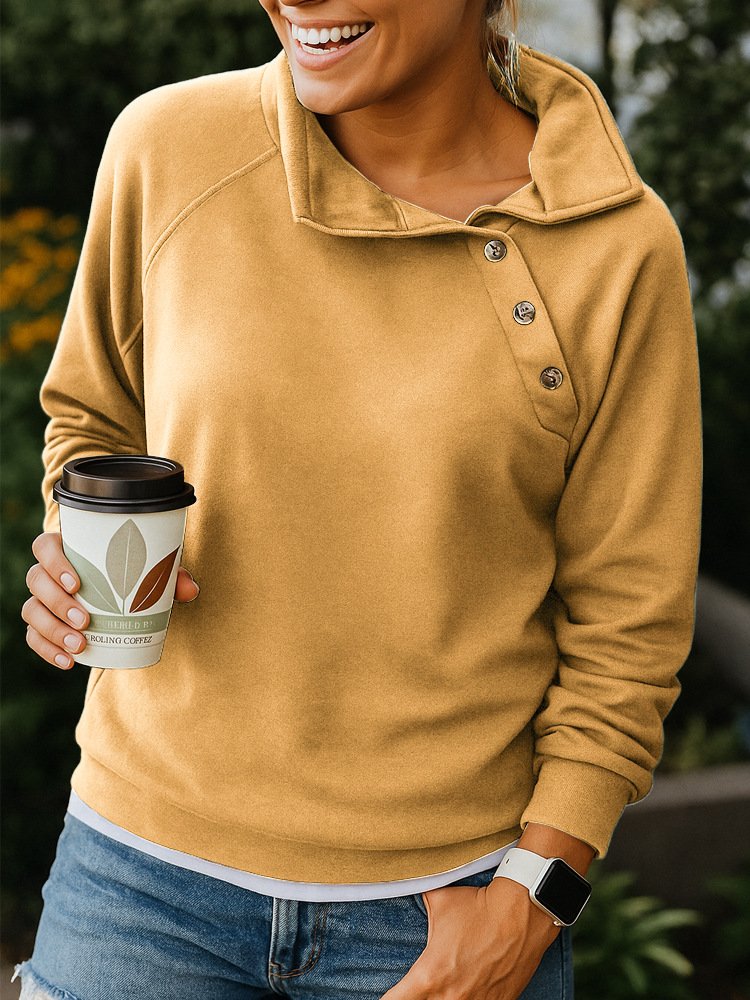 Vintage Asymmetrical Collar Plain Sweatshirt Split Joint