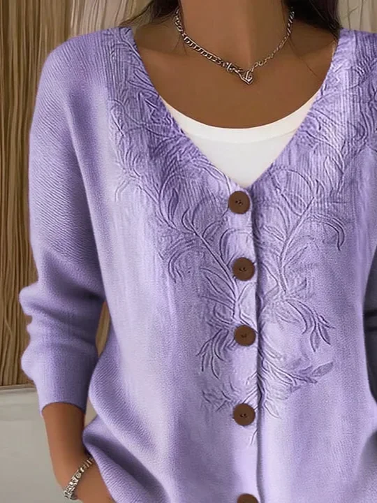 Women Knitted Gradient Pattern Long Sleeve Comfy Vintage Cardigan