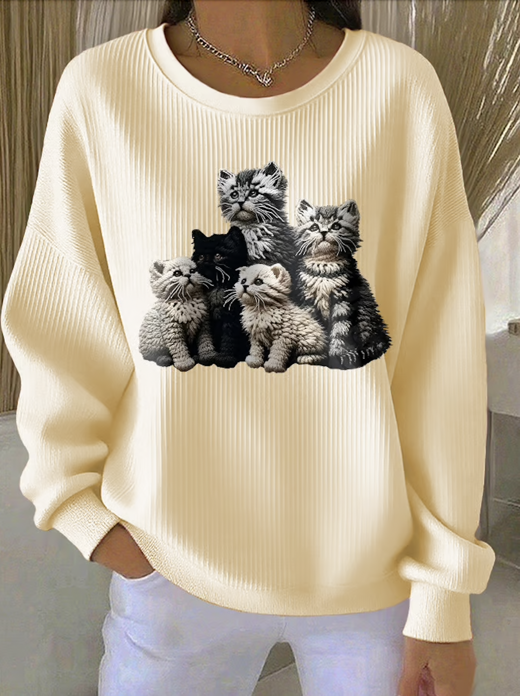 Casual Crew Neck Animal Sweatshirt