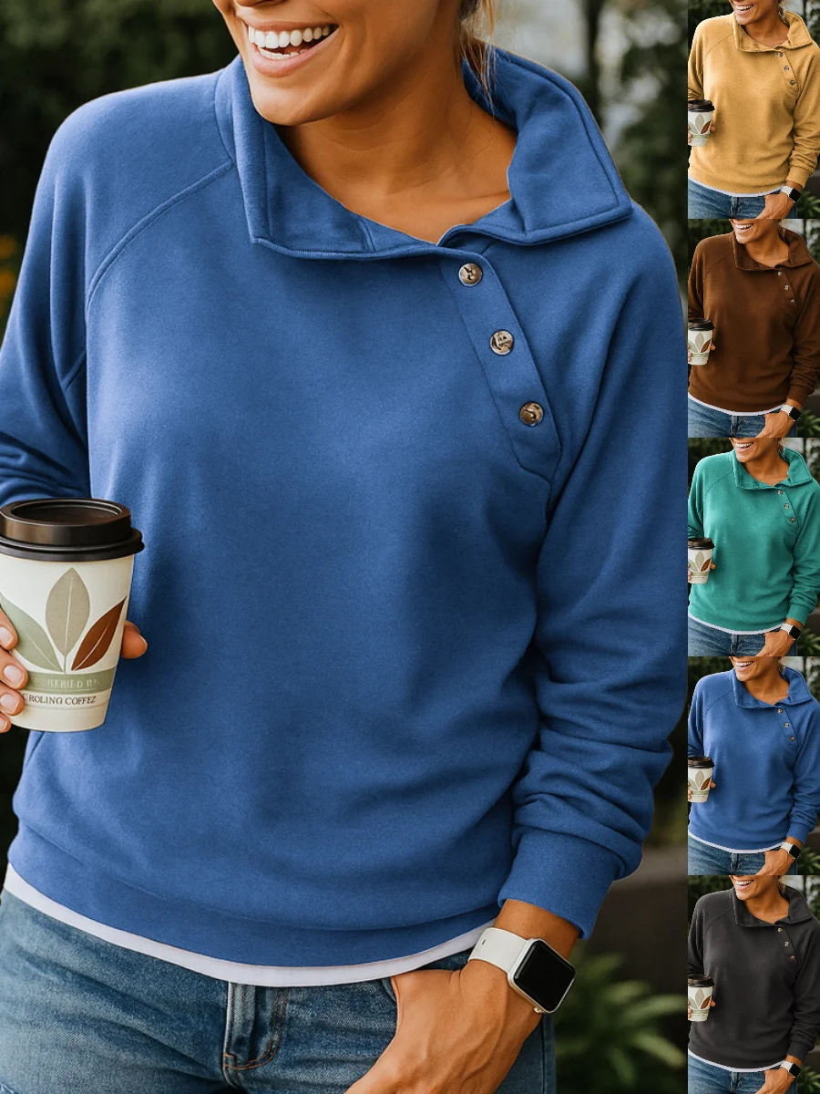 Vintage Asymmetrical Collar Plain Sweatshirt Split Joint