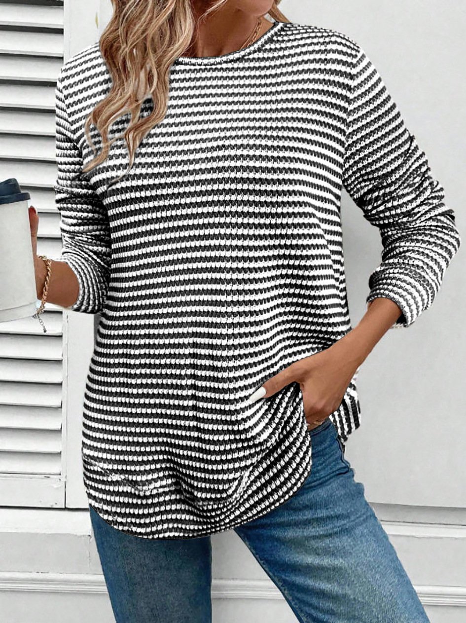 Casual Striped Crew Neck Long Sleeve T-shirt