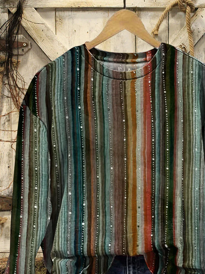 Casual Crew Neck Striped Sweatshirt Printing