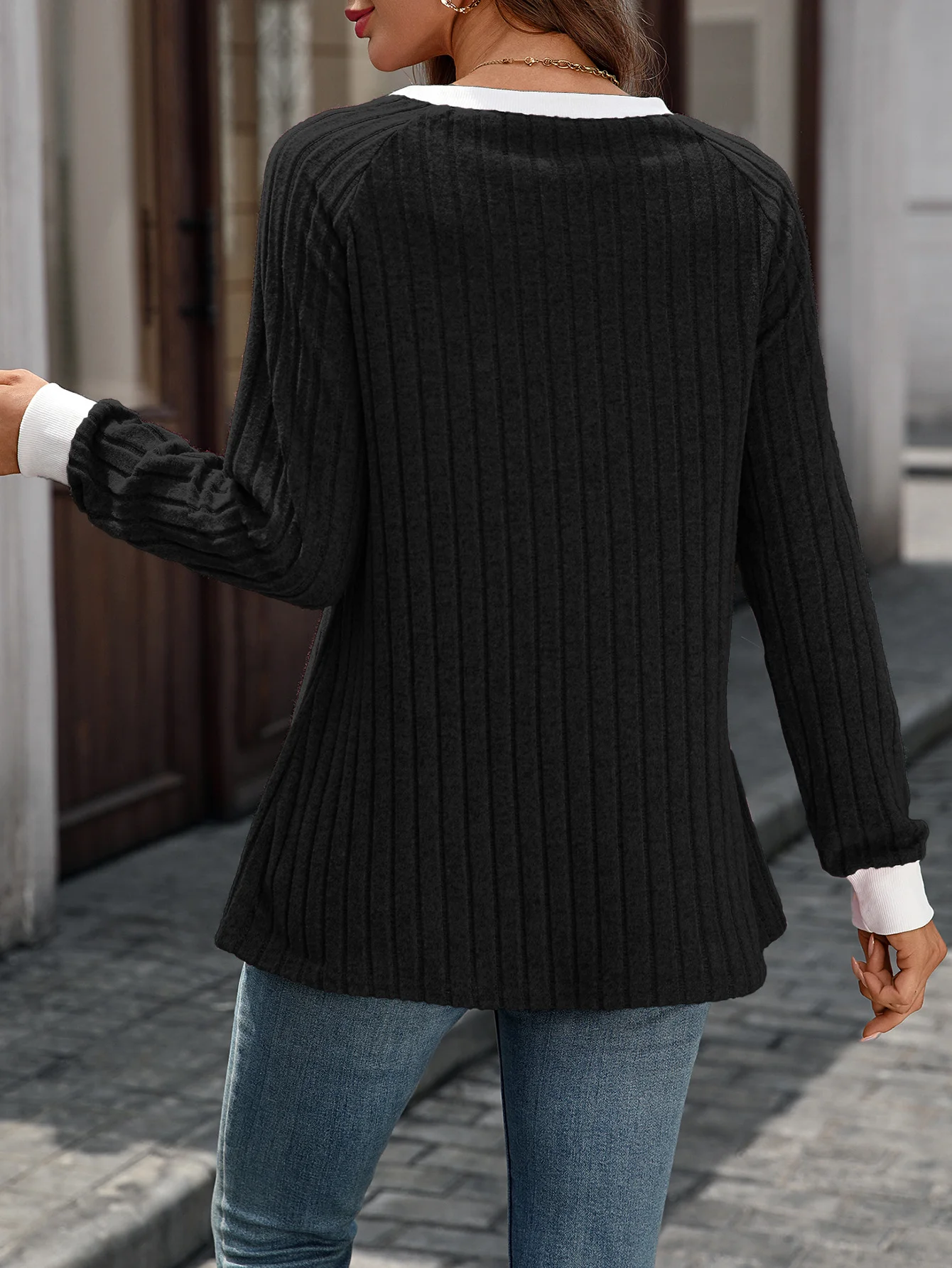 Casual Color Block Crew Neck Long Sleeve T-shirt