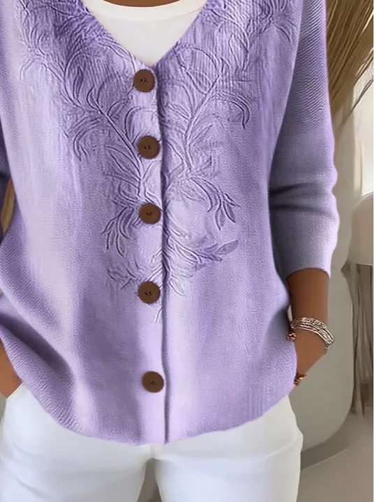 Women Knitted Gradient Pattern Long Sleeve Comfy Vintage Cardigan