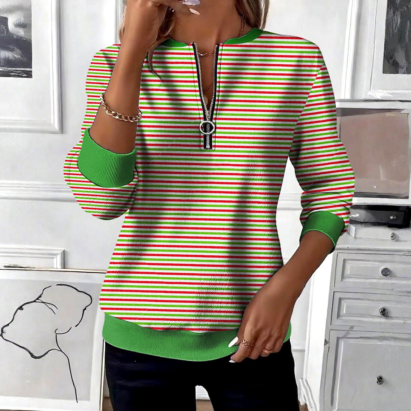 Casual Stand Collar Geometric Sweatshirt