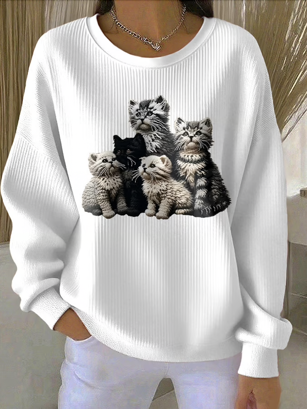 Casual Crew Neck Animal Sweatshirt