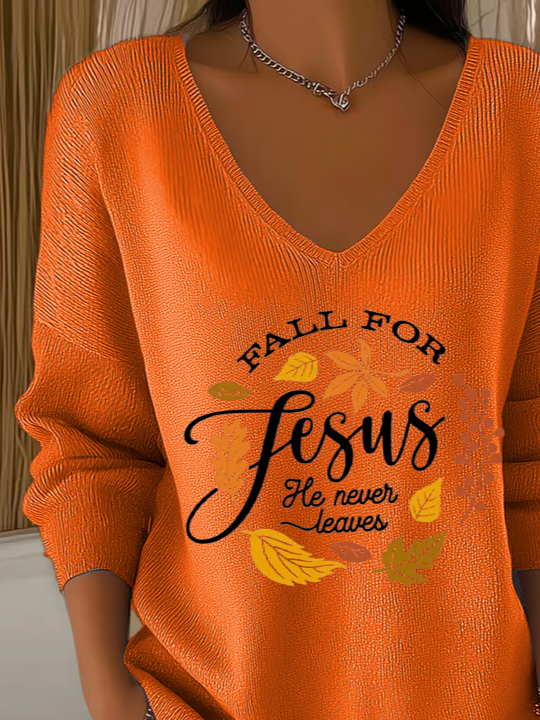 Casual Text Letters V Neck Long Sleeve T-shirt