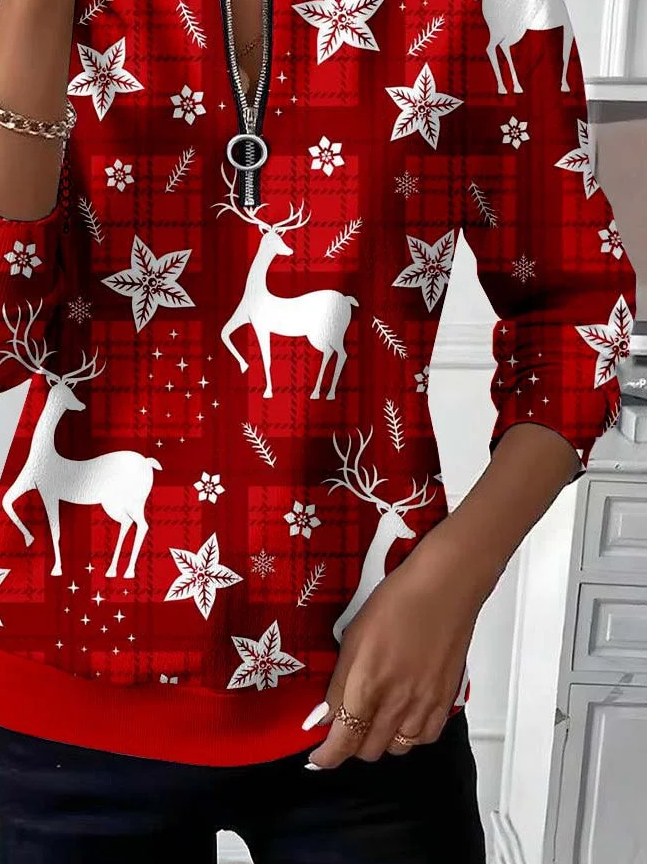 Casual Crew Neck Christmas Sweatshirt Printing