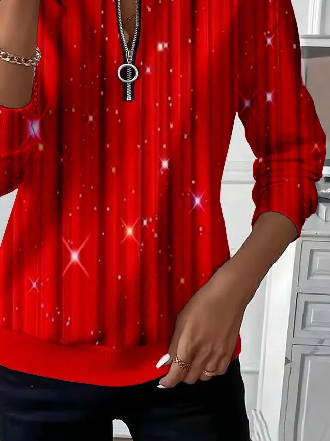 Casual Crew Neck Christmas Sweatshirt Printing