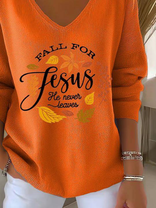 Casual Text Letters V Neck Long Sleeve T-shirt