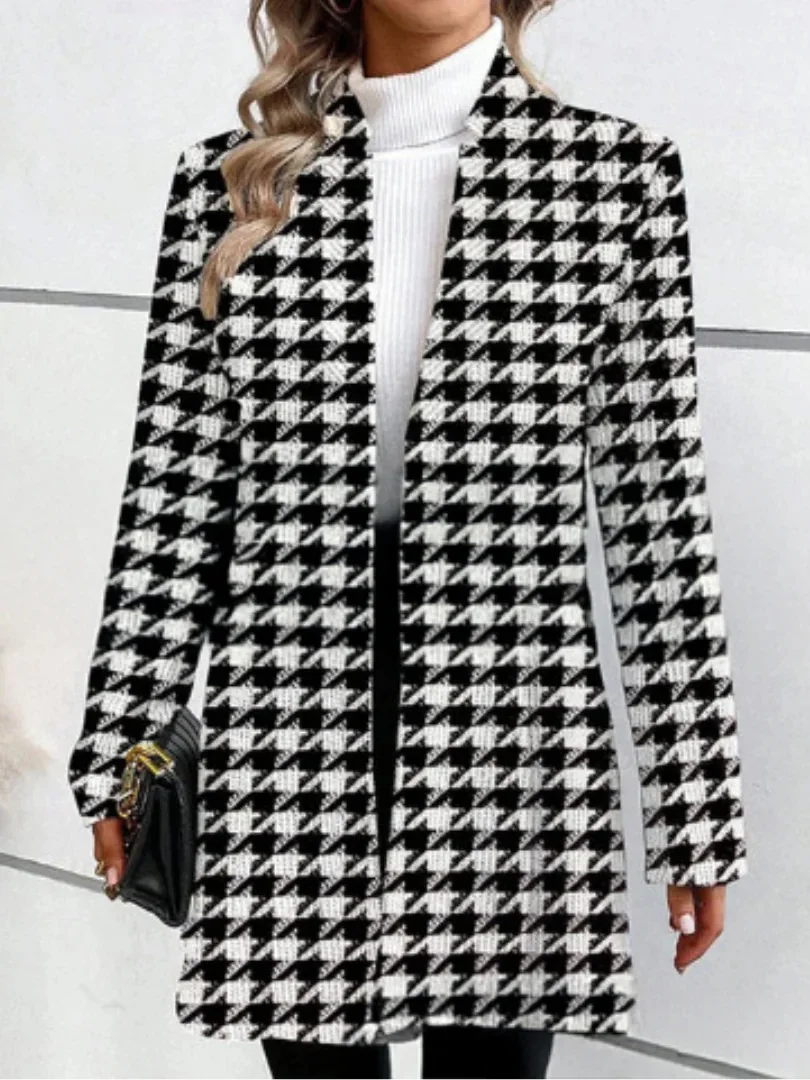 Women Spring/Fall Outerwear Vintage Printing Geometric Long Sleeve Stand Collar Jacket