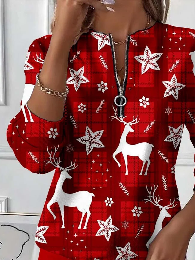 Casual Crew Neck Christmas Sweatshirt Printing