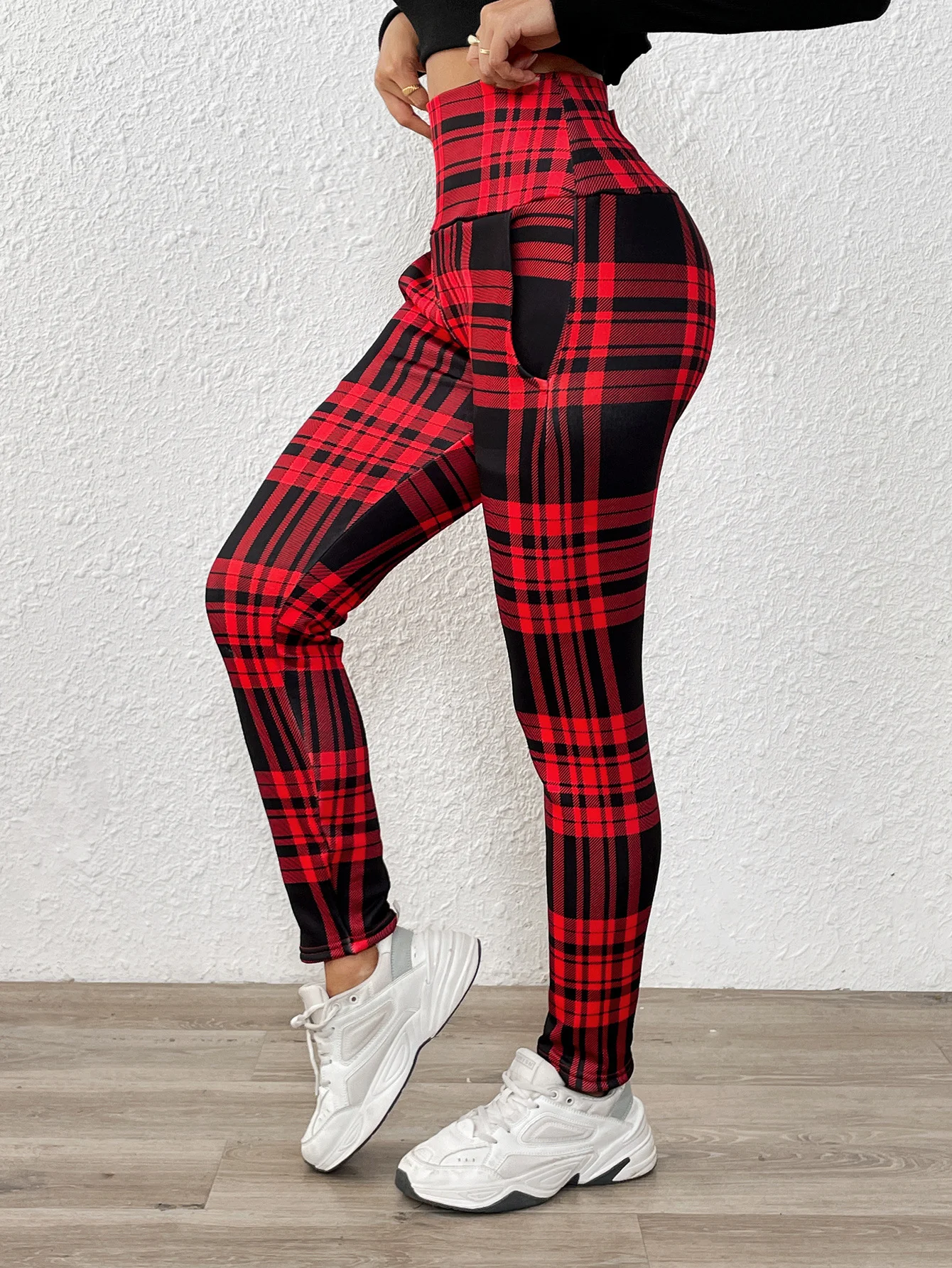 Women Plaid Casual Winter Printing Long Leggings