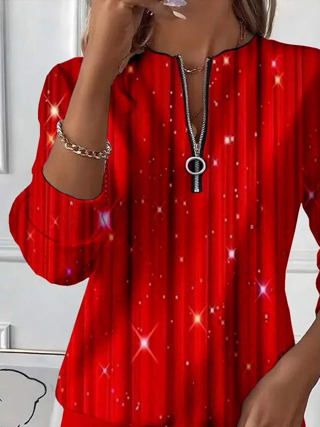 Casual Crew Neck Christmas Sweatshirt Printing