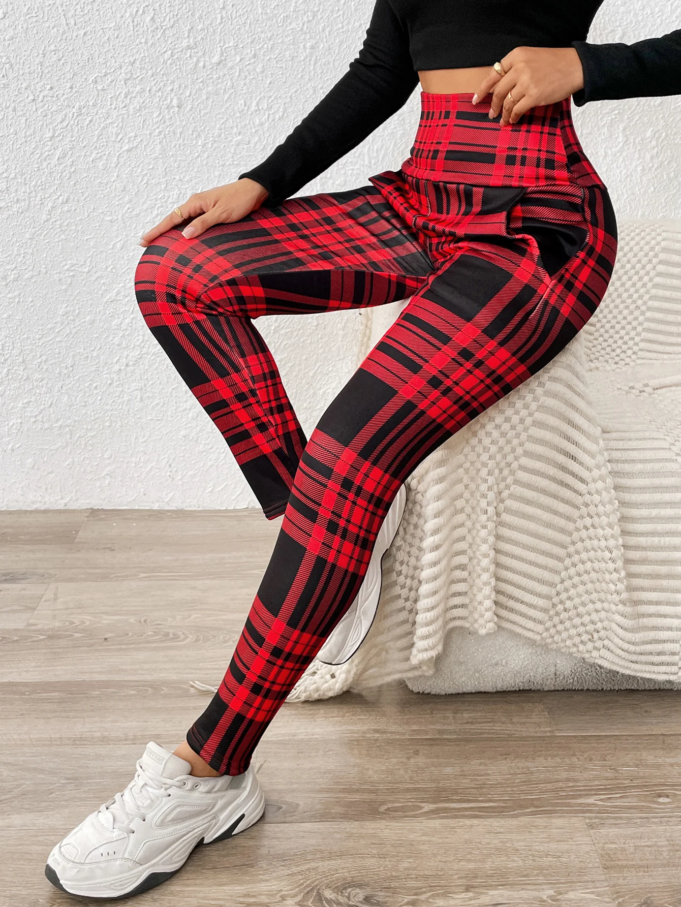 Women Plaid Casual Winter Printing Long Leggings