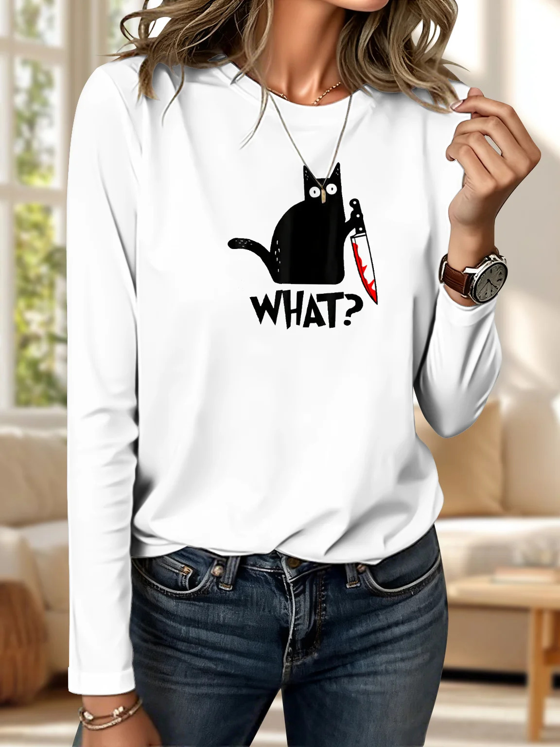 Vintage Animal Crew Neck Long Sleeve T-shirt