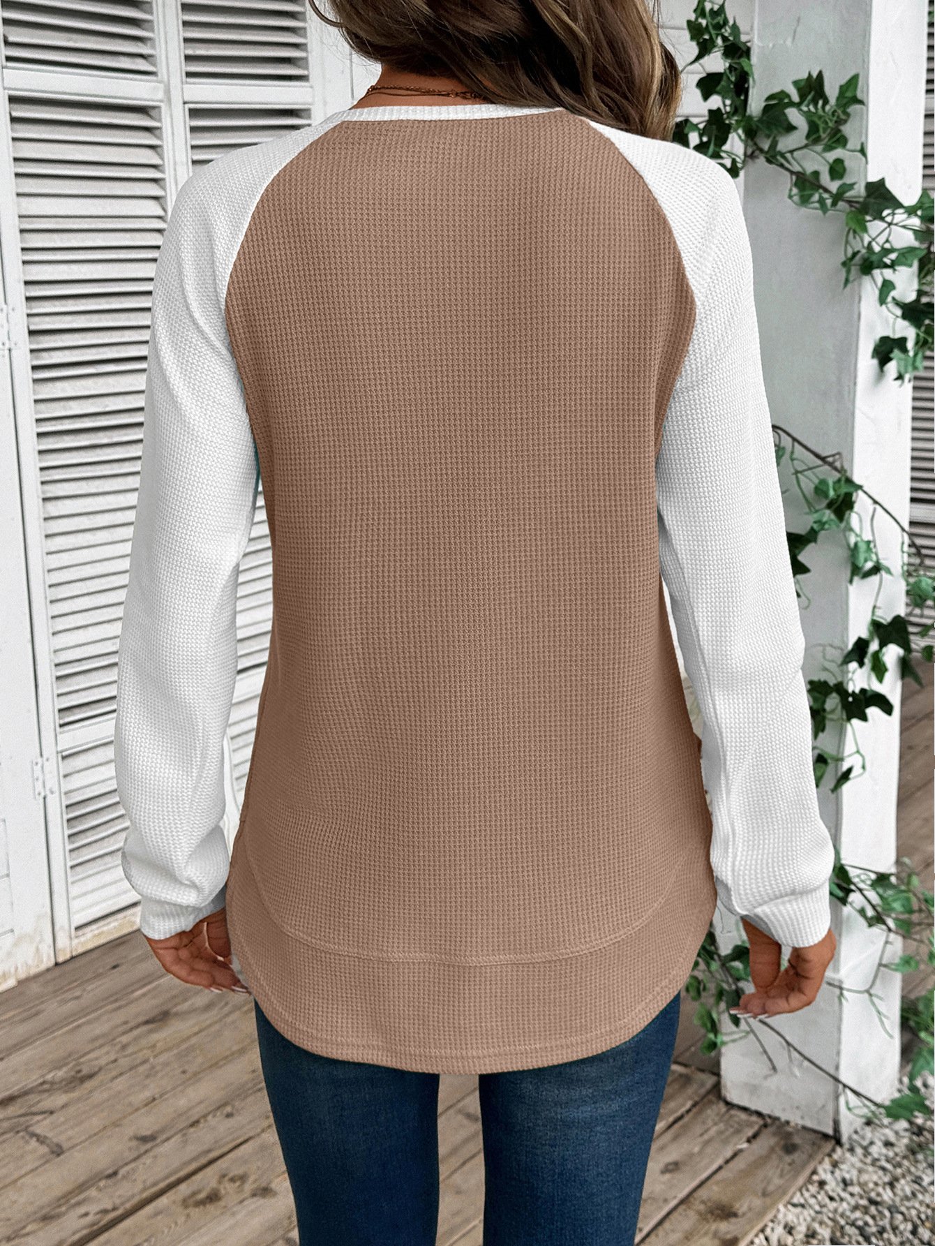 Casual Color Block Crew Neck Long Sleeve T-shirt