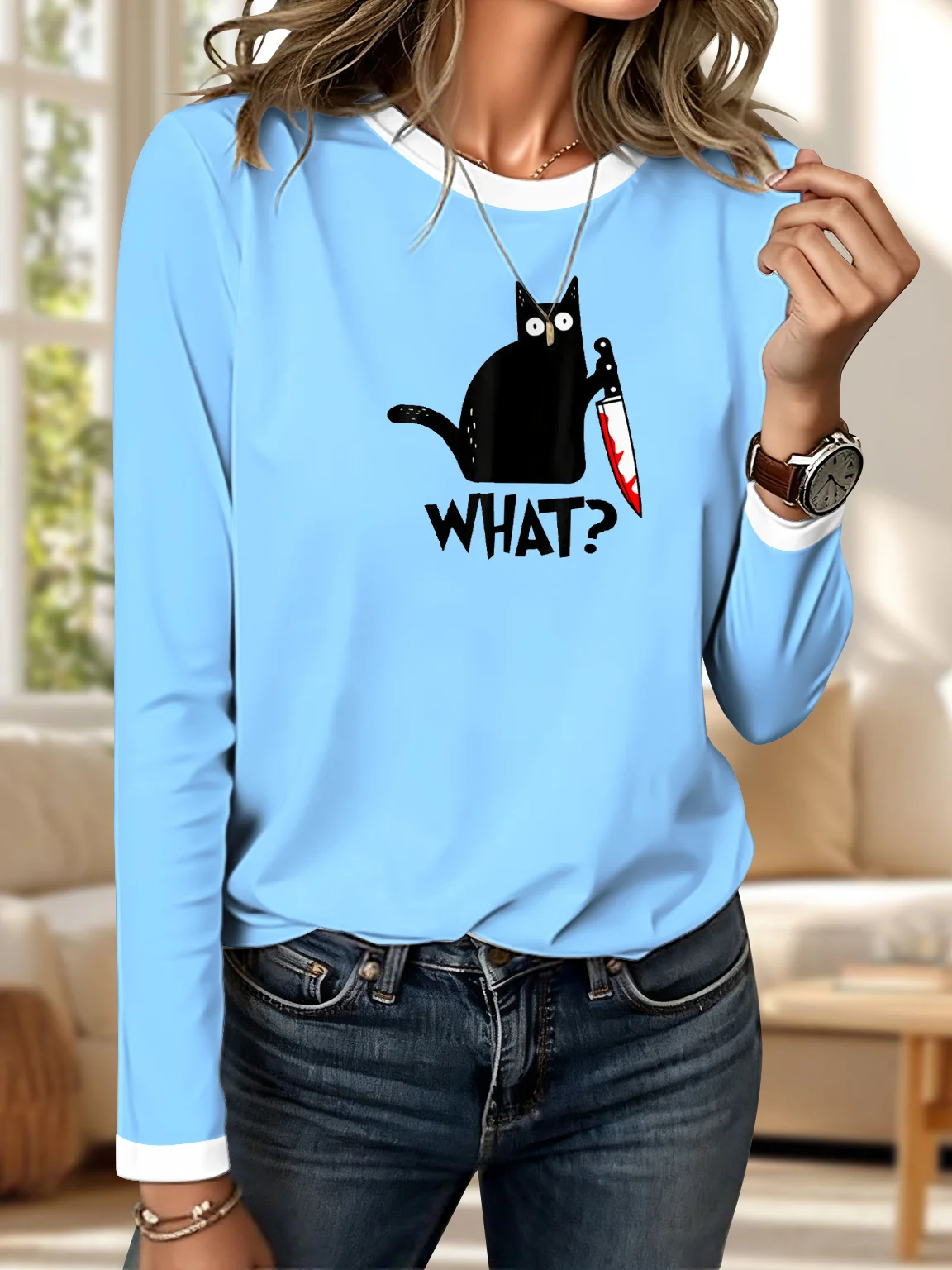Vintage Animal Crew Neck Long Sleeve T-shirt