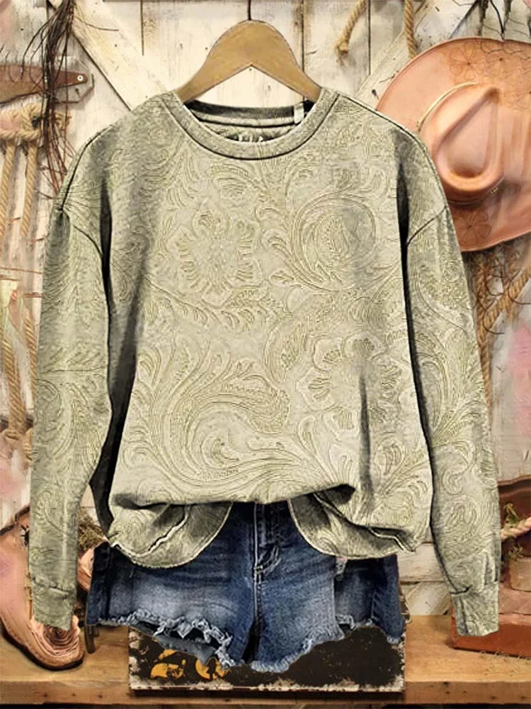 Casual Crew Neck Floral Sweatshirt Printing
