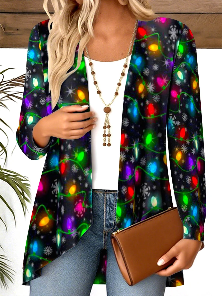 V Neck Long Sleeve Christmas Regular Micro-Elasticity Regular Fit Blouse For Women