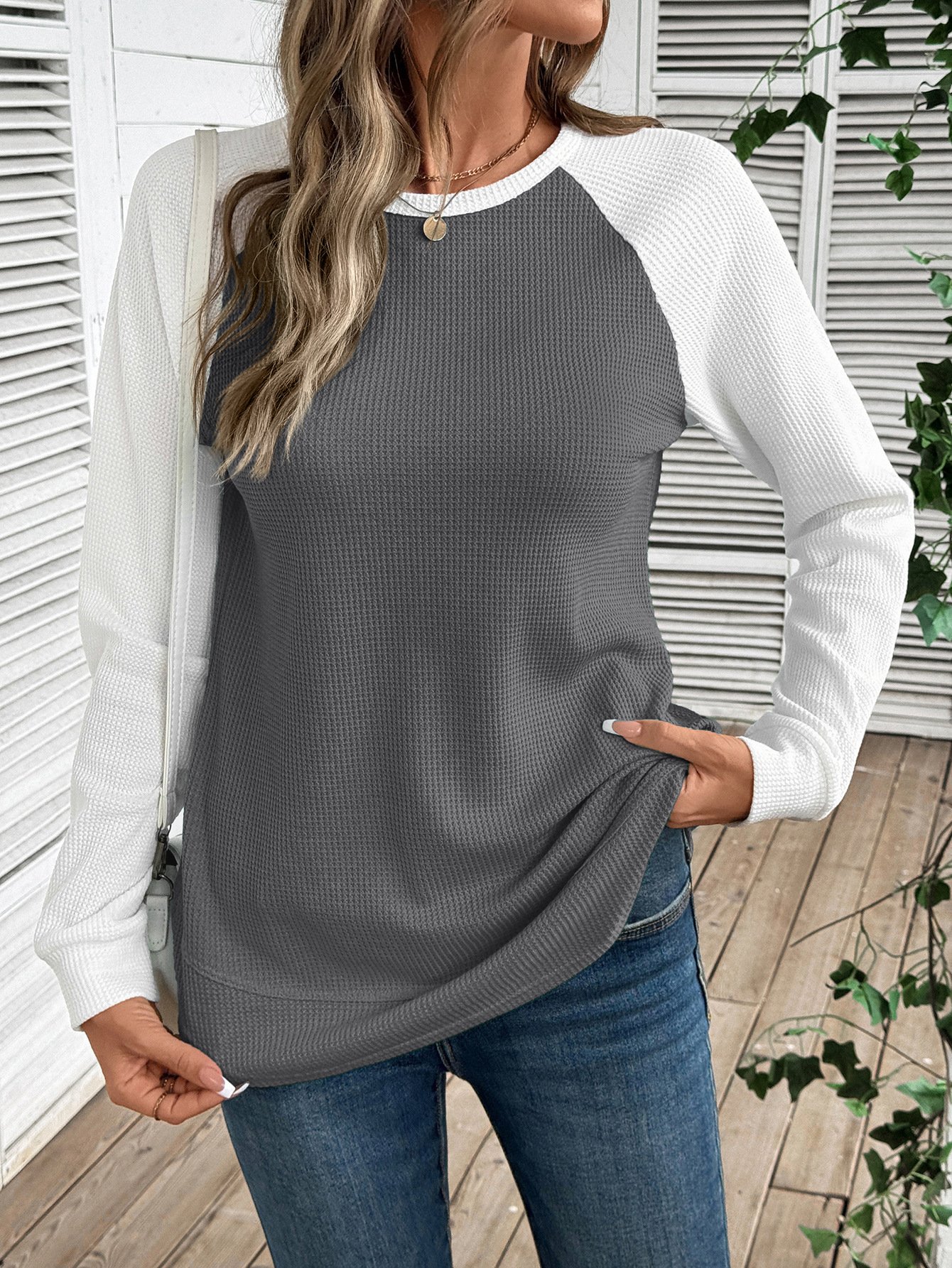 Casual Color Block Crew Neck Long Sleeve T-shirt