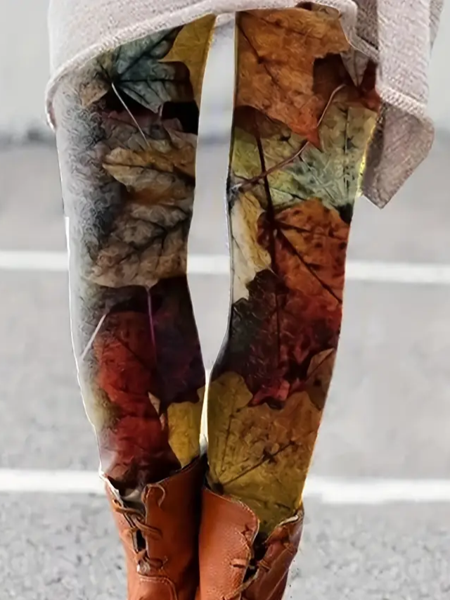 Women Maple Leaf Casual All Season Printing Long Leggings