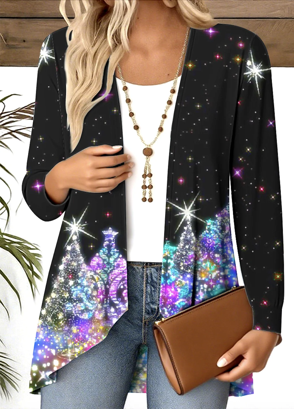 V Neck Long Sleeve Christmas Regular Micro-Elasticity Regular Fit Blouse For Women