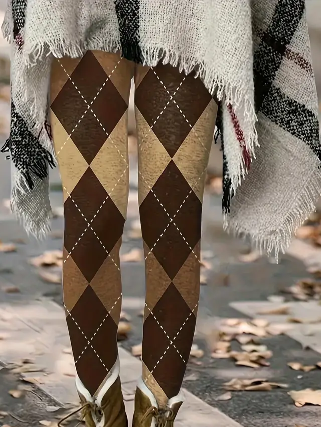 Women Plaid Casual All Season Printing Long Leggings