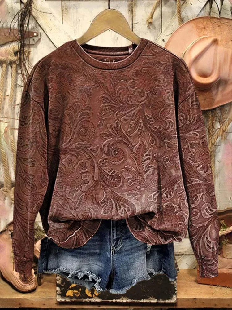 Casual Crew Neck Floral Sweatshirt Printing