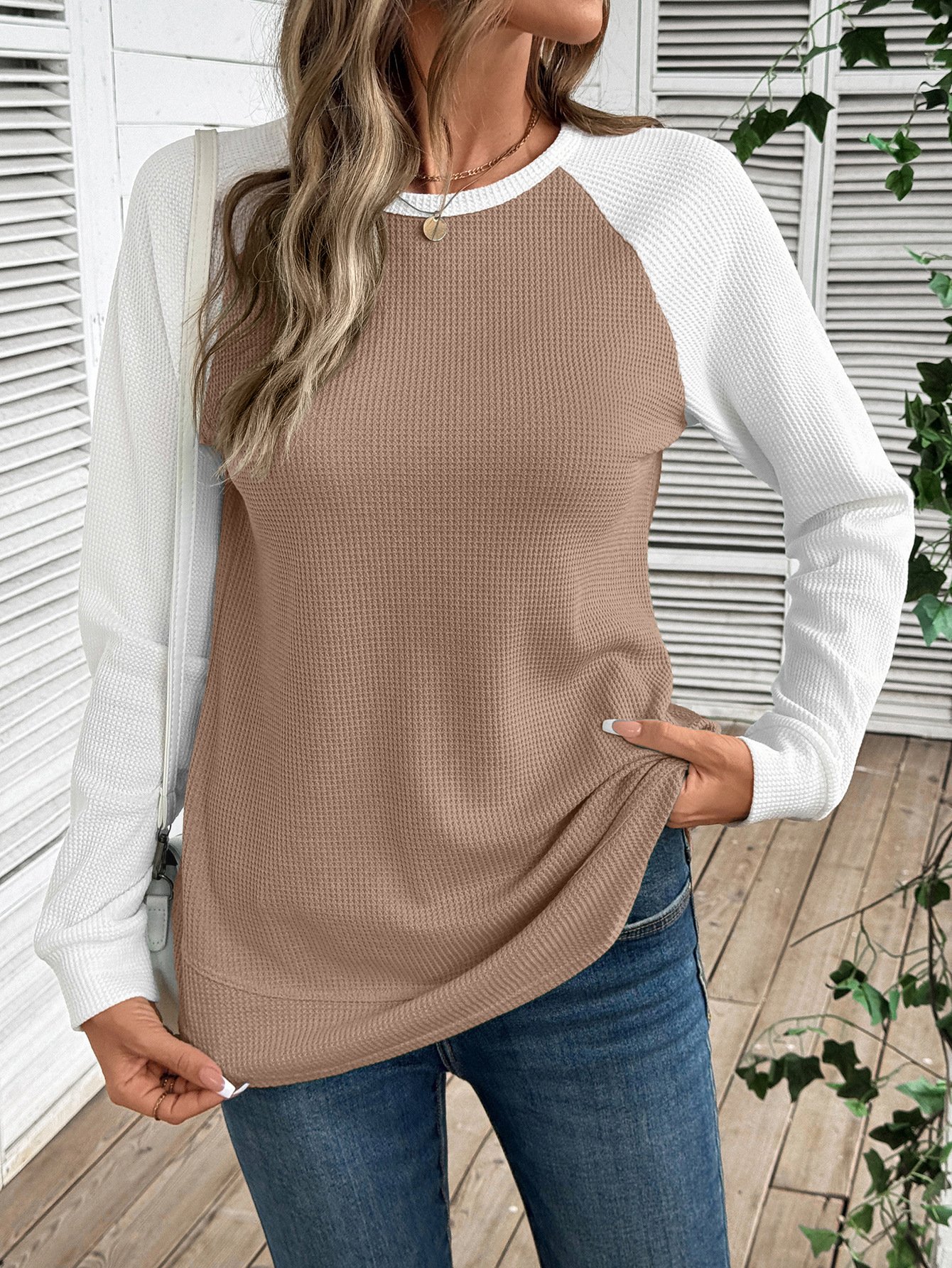 Casual Color Block Crew Neck Long Sleeve T-shirt