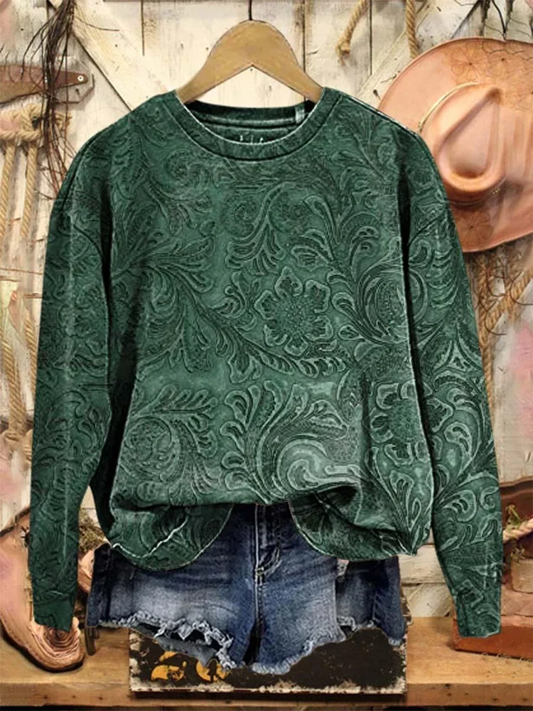 Casual Crew Neck Floral Sweatshirt Printing