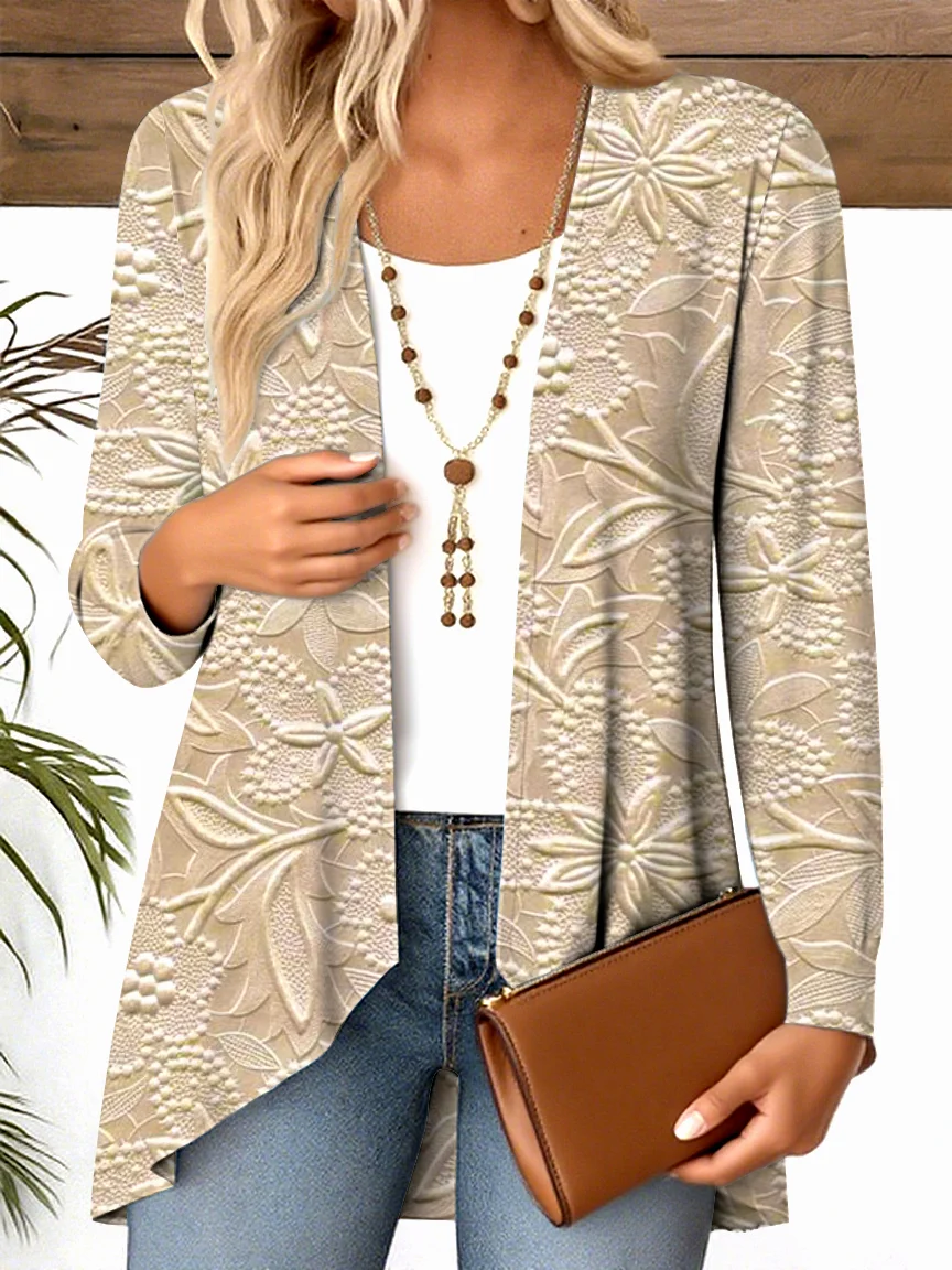 V Neck Long Sleeve Floral Regular Micro-Elasticity Regular Fit Blouse For Women