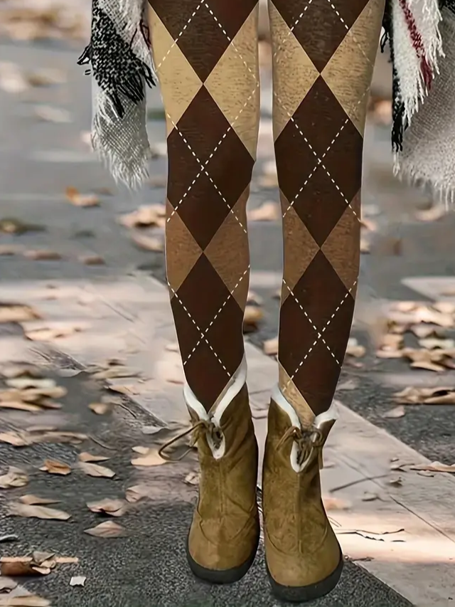 Women Plaid Casual All Season Printing Long Leggings