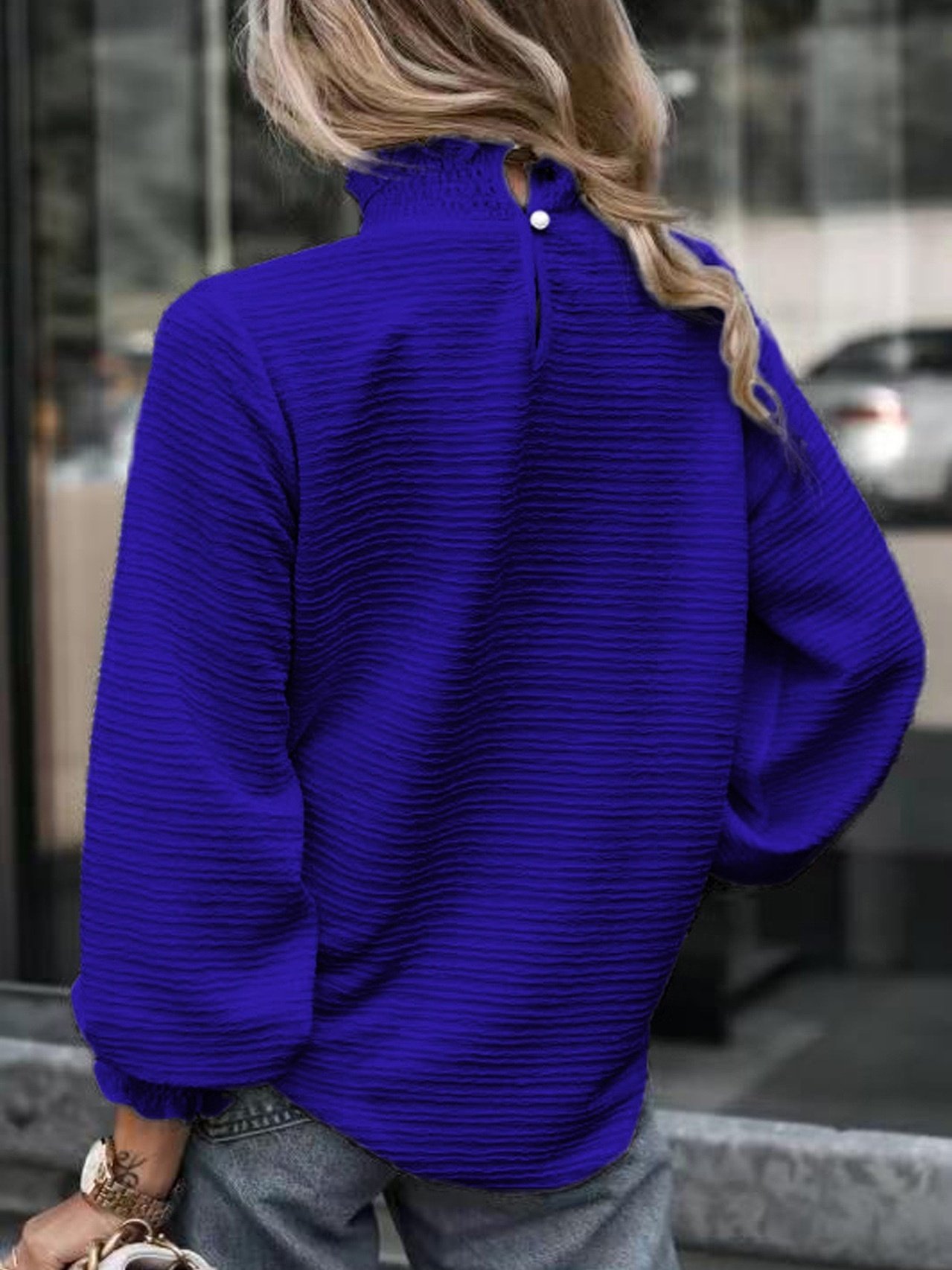 Vintage Geometric Stand Collar Long Sleeve T-shirt