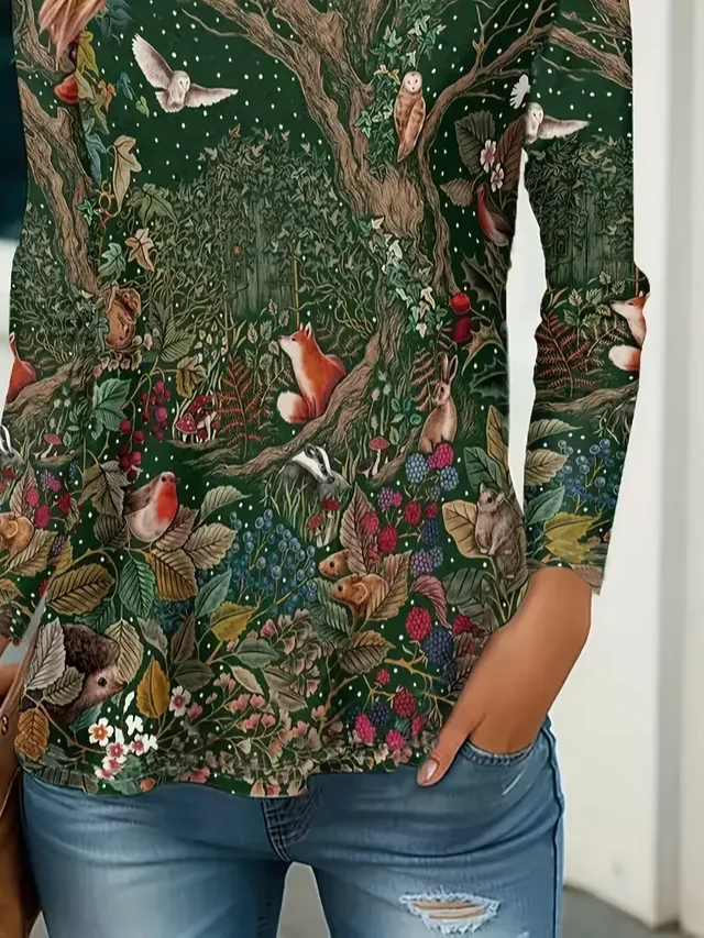 Casual Floral Crew Neck Long Sleeve T-shirt