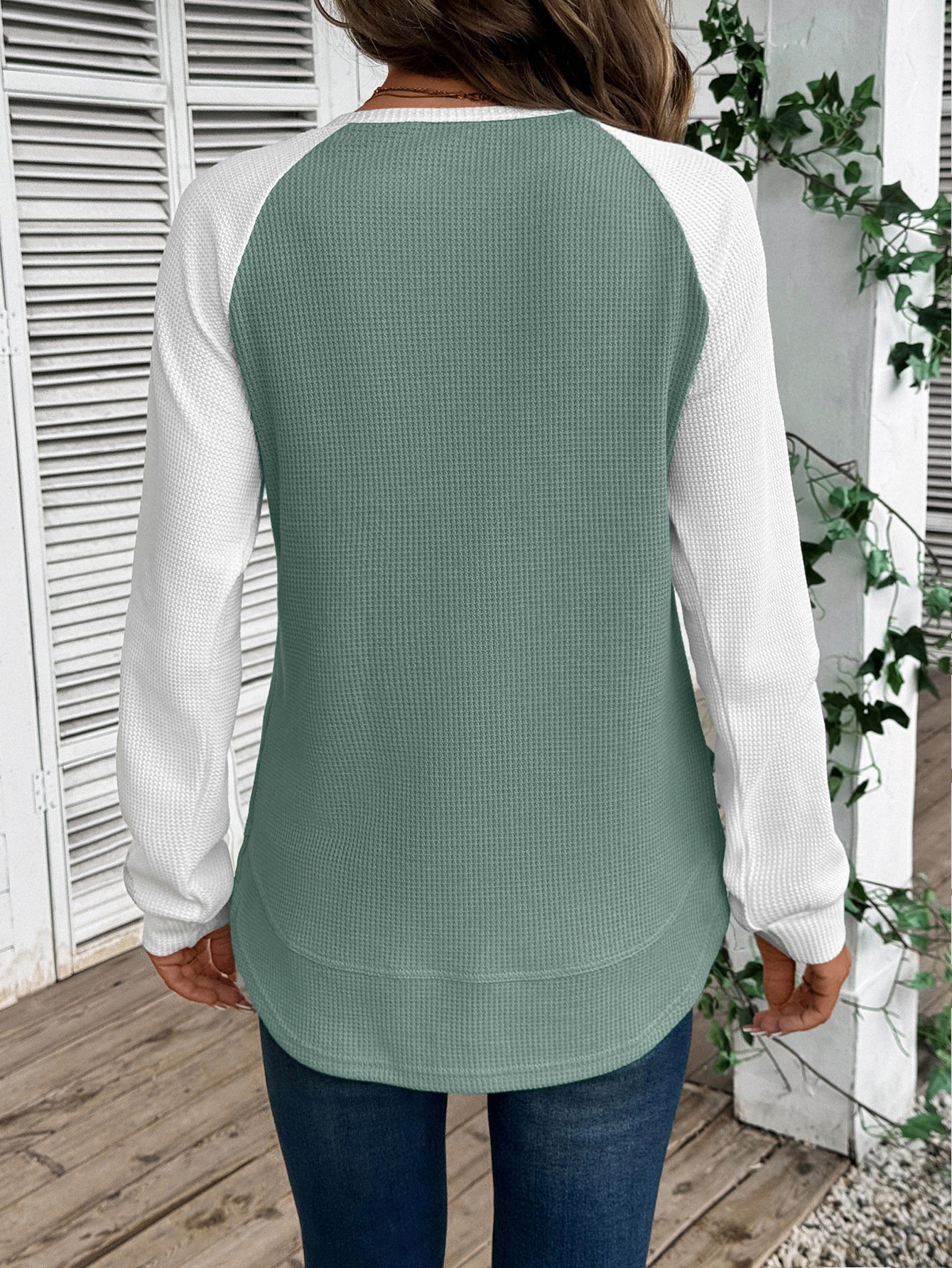 Casual Color Block Crew Neck Long Sleeve T-shirt