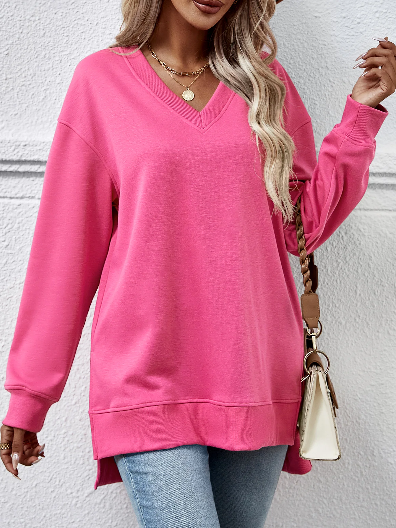 Casual Crew Neck Plain Sweatshirt