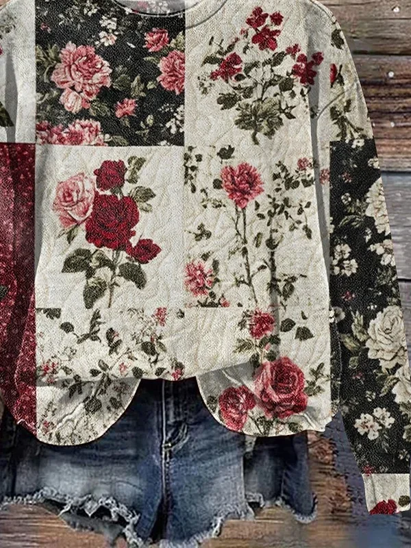 Casual Crew Neck Floral Sweatshirt Printing
