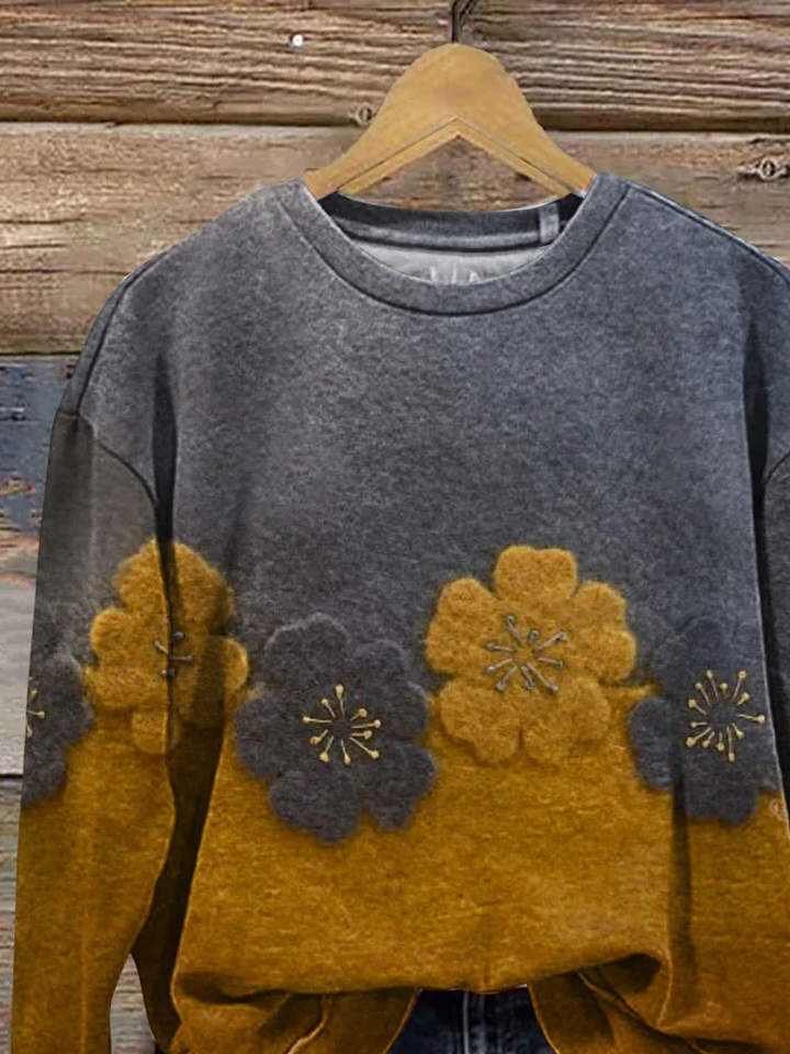 Casual Crew Neck Floral Sweatshirt Printing
