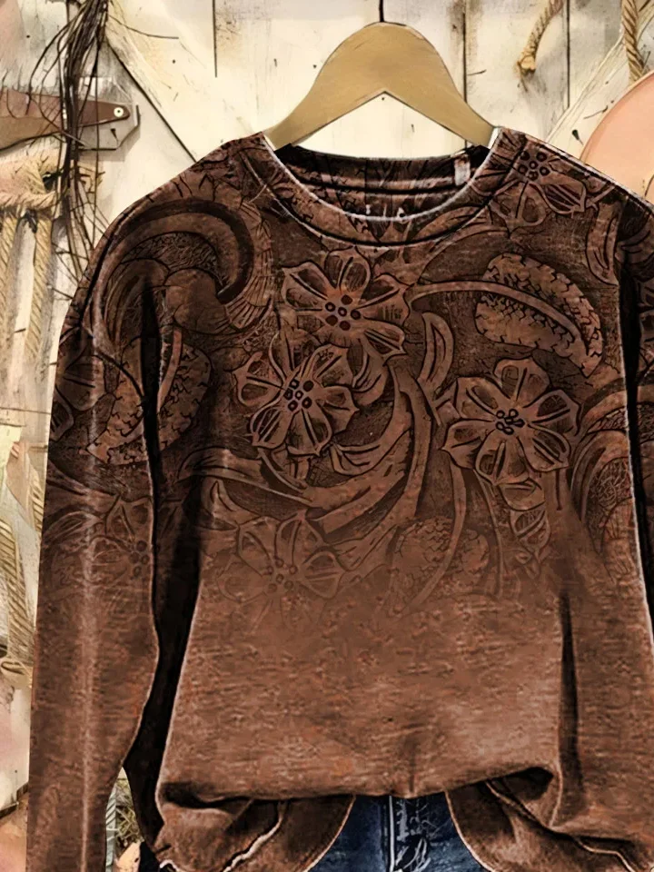 Casual Crew Neck Floral Sweatshirt Printing