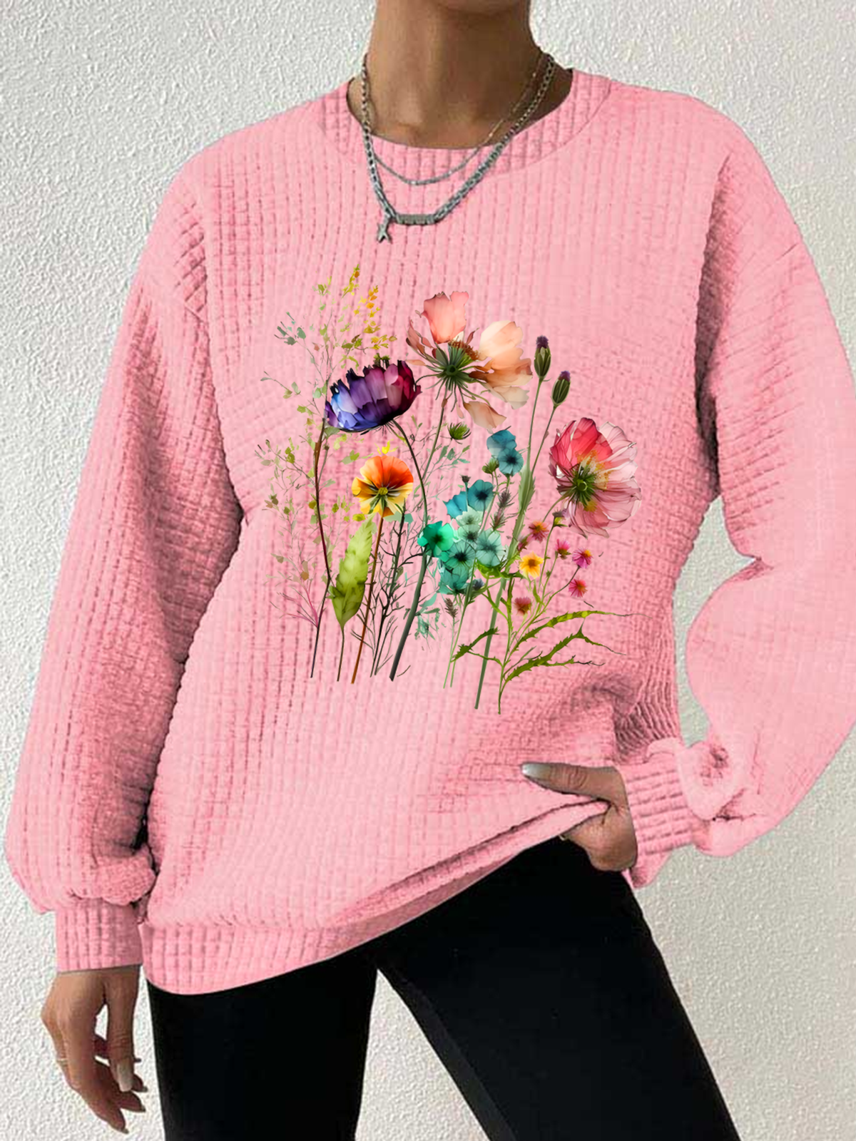 Casual Crew Neck Floral Sweatshirt