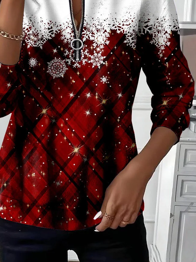 Casual Crew Neck Christmas Sweatshirt Printing