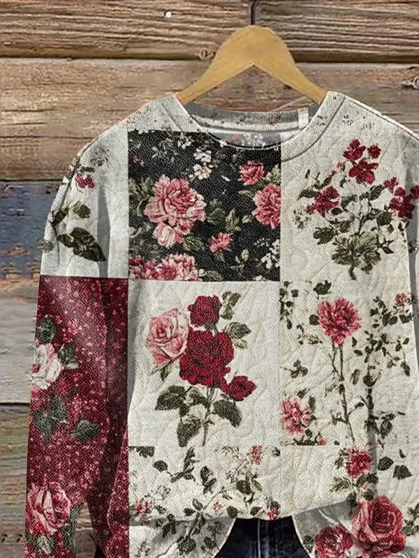 Casual Crew Neck Floral Sweatshirt Printing