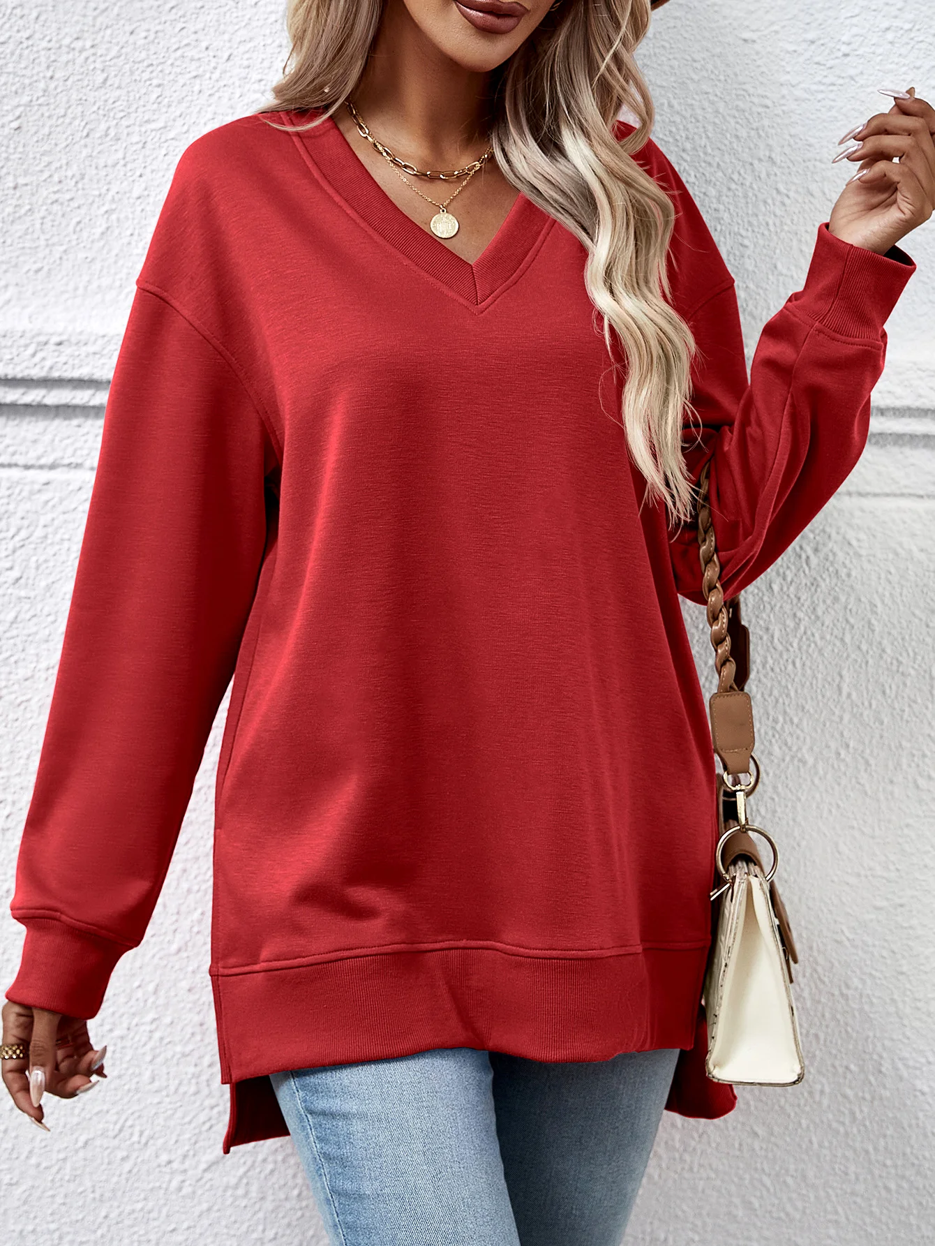 Casual Crew Neck Plain Sweatshirt