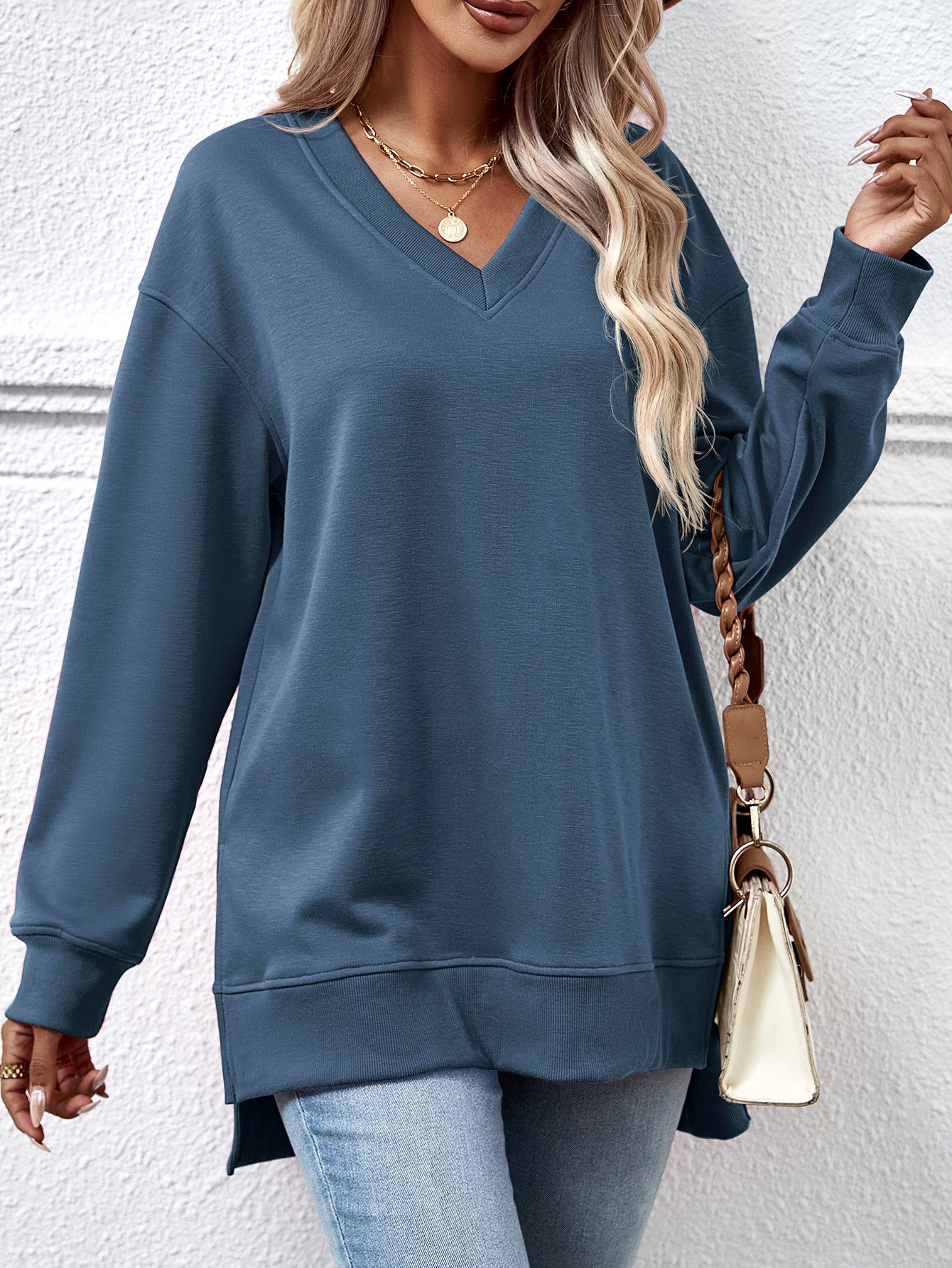 Casual Crew Neck Plain Sweatshirt